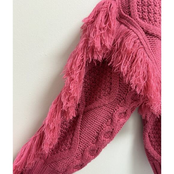 Vici Sun Goes Down Cable Knit Fringe Magenta Pink Pullover Sweater Size Small - Picture 4 of 4